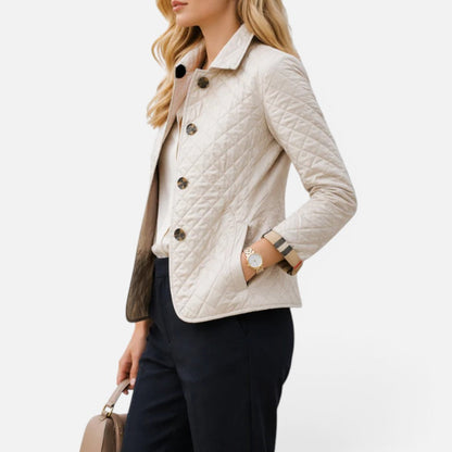 Quilted Jacket Womens Button Front Stand Collar Lightly Padded