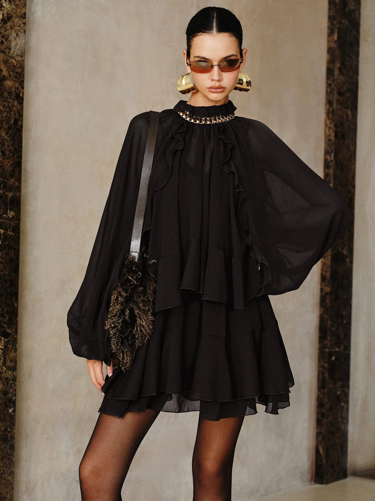 Candy Ruffle Chiffon Mini Dress
