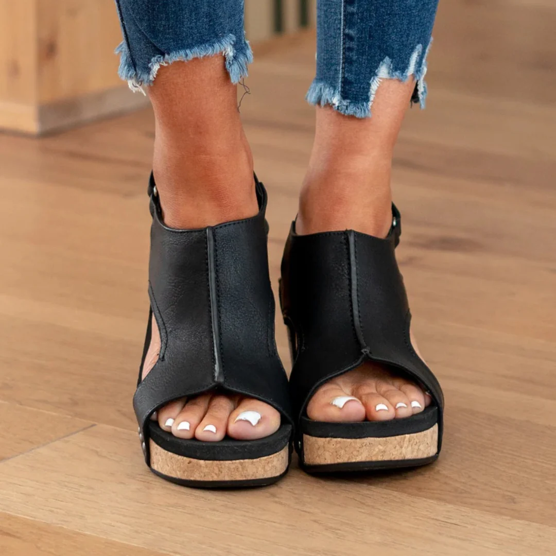 Suede Wedge Sandals with Elastic Straps
