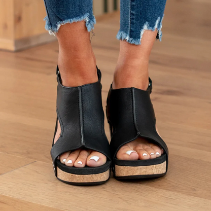 Suede Wedge Sandals with Elastic Straps