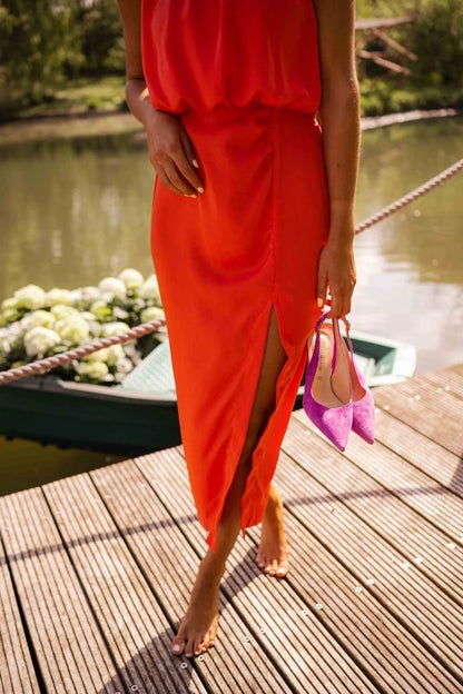 Sleeveless High Neck Midi Dress