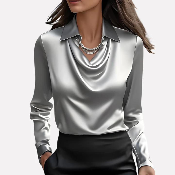 Women's Satin-Style Blouse with Draped Collar