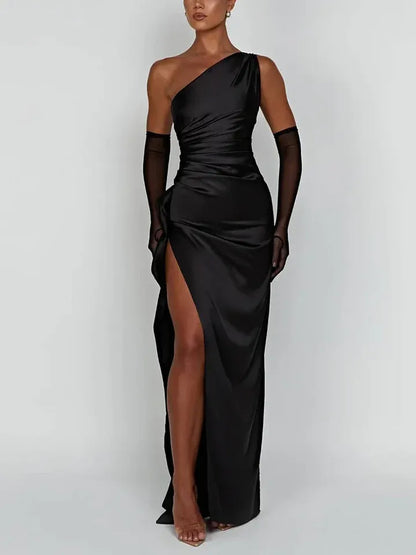 One Shoulder Maxi Dress with High Side Split