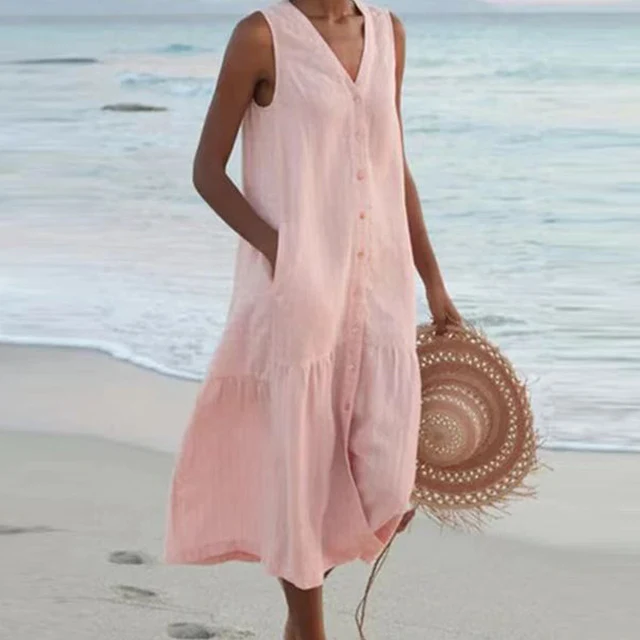 Women's V-Neck Summer Dress with Pockets
