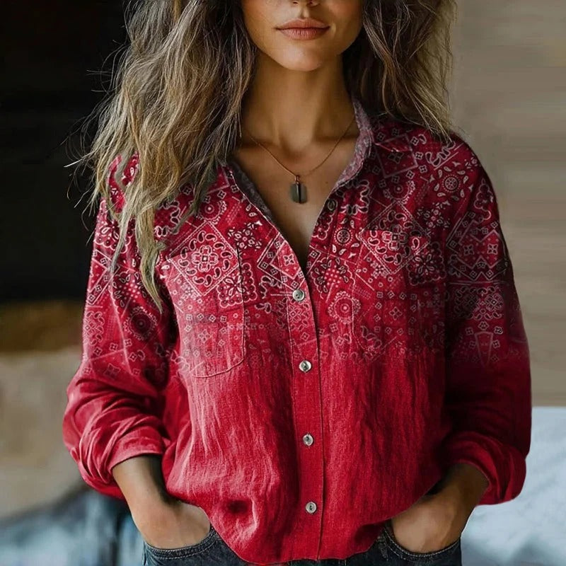 Vintage Print Cotton Blouse