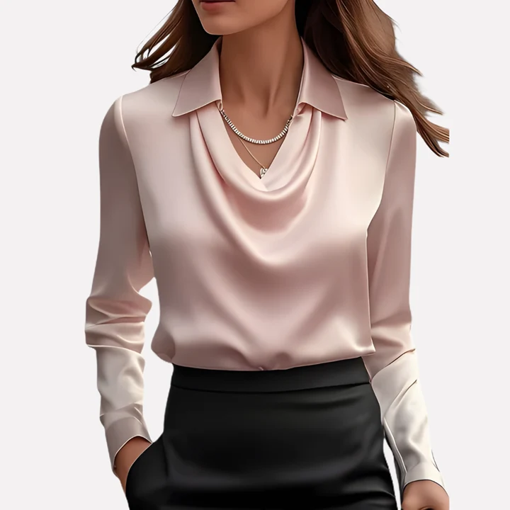 Women's Satin-Style Blouse with Draped Collar