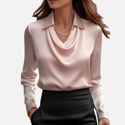 Women's Satin-Style Blouse with Draped Collar