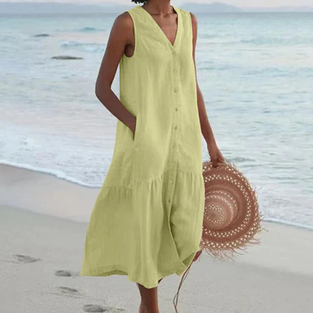 Women's V-Neck Summer Dress with Pockets