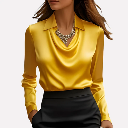 Women's Satin-Style Blouse with Draped Collar
