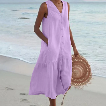 Women's V-Neck Summer Dress with Pockets