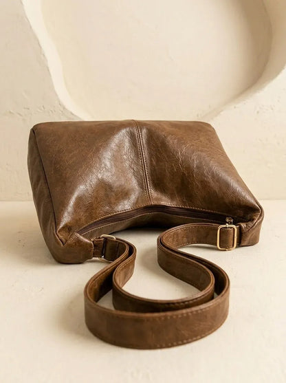 Slouchy Half-Moon Shoulder Bag in Faux Leather