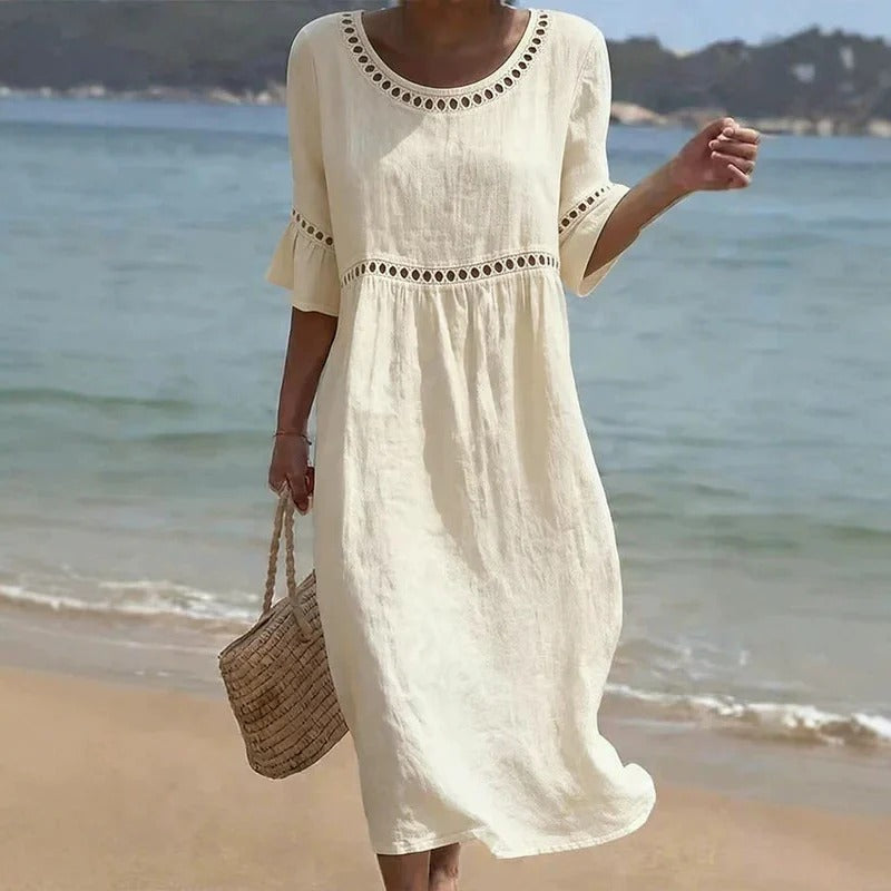 Linen-Look Summer Midi Dress