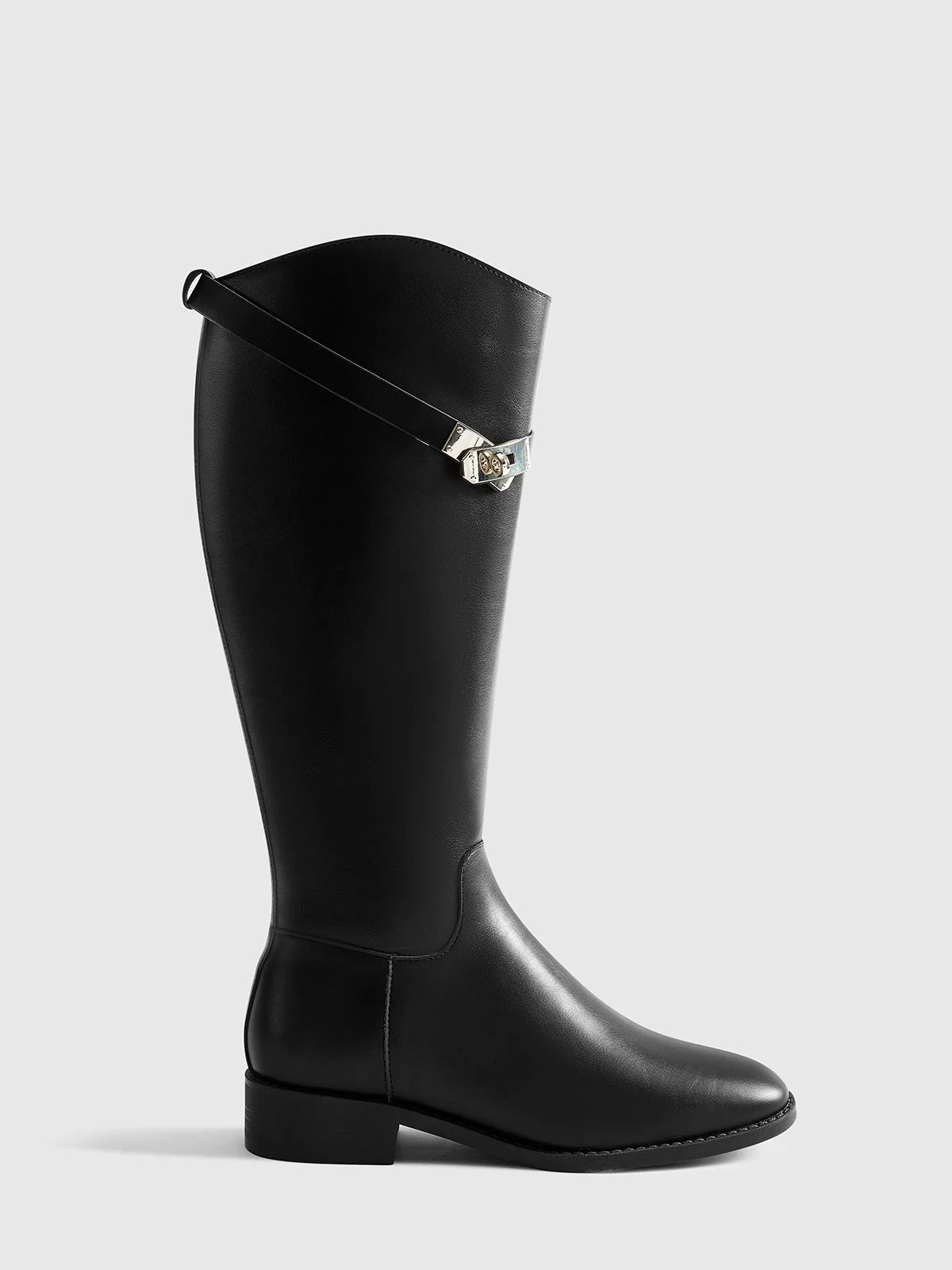 Knee-High Boots with Strap Detail and Block Heel