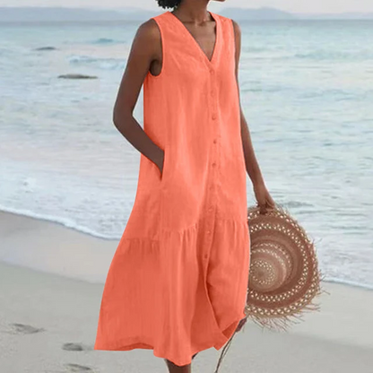 Women's V-Neck Summer Dress with Pockets