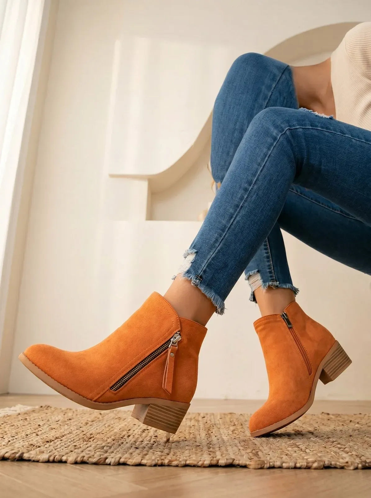 Casual Suede Ankle Boots with Side Zipper