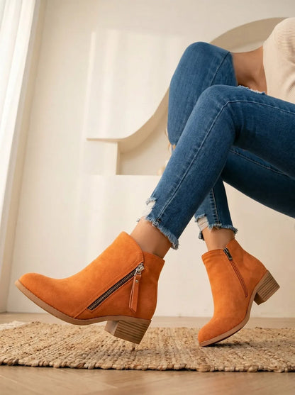Casual Suede Ankle Boots with Side Zipper