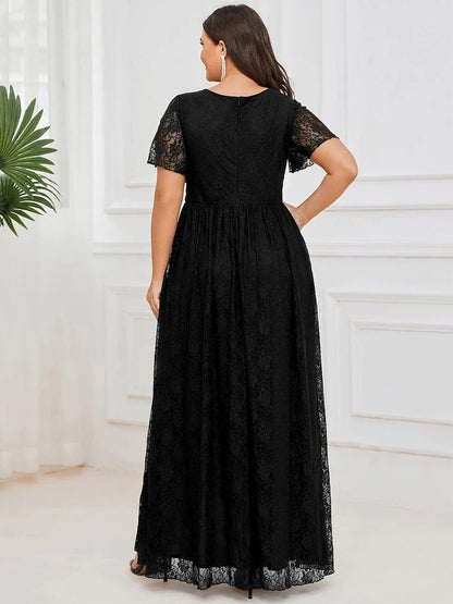Plus Size Ruffled Lace Formal Evening Dress