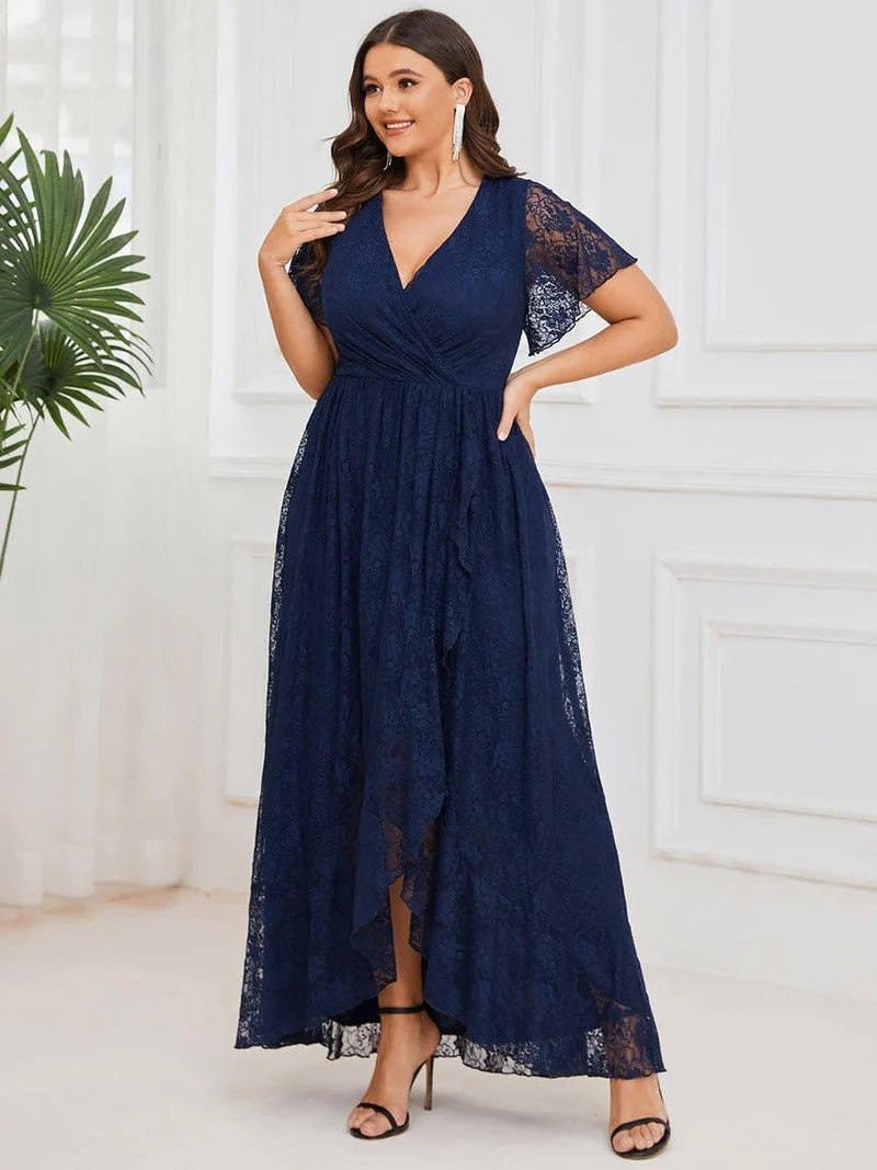 Plus Size Ruffled Lace A-Line Evening Dress