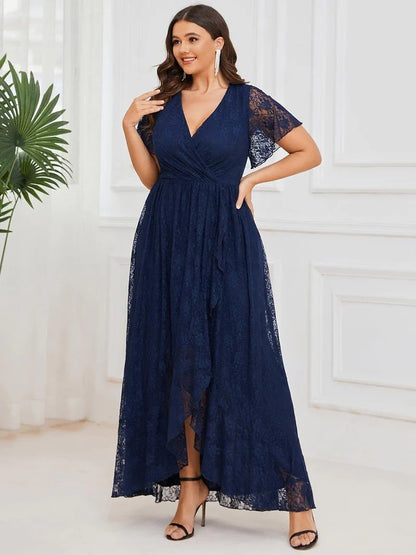 Plus Size Ruffled Lace A-Line Evening Dress