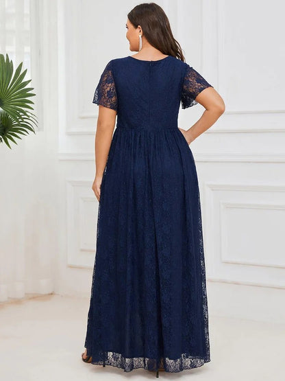 Plus Size Ruffled Lace A-Line Evening Dress