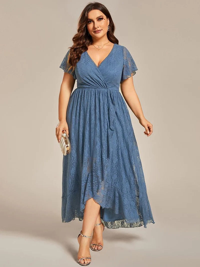 Plus Size Ruffled Lace A-Line Evening Dress