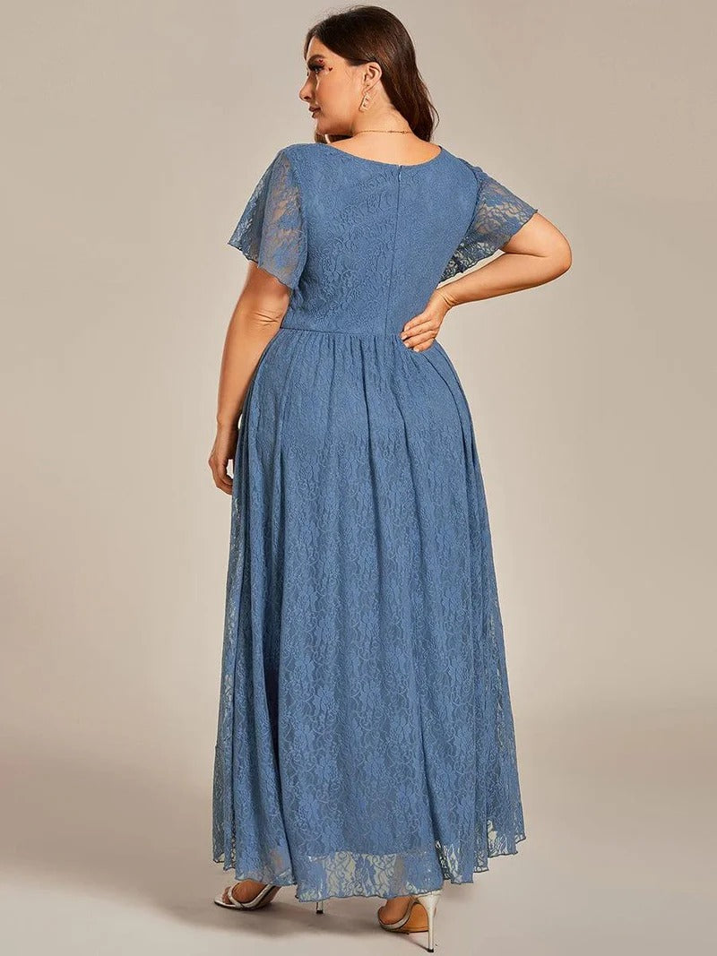 Plus Size Ruffled Lace A-Line Evening Dress