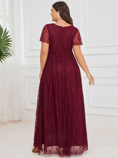 Plus Size Ruffled Lace A-Line Evening Dress