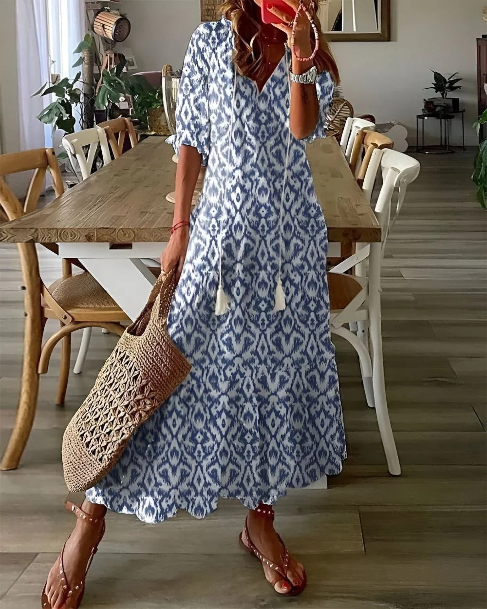 Boho Relaxed Fit Dress with Tassel Details