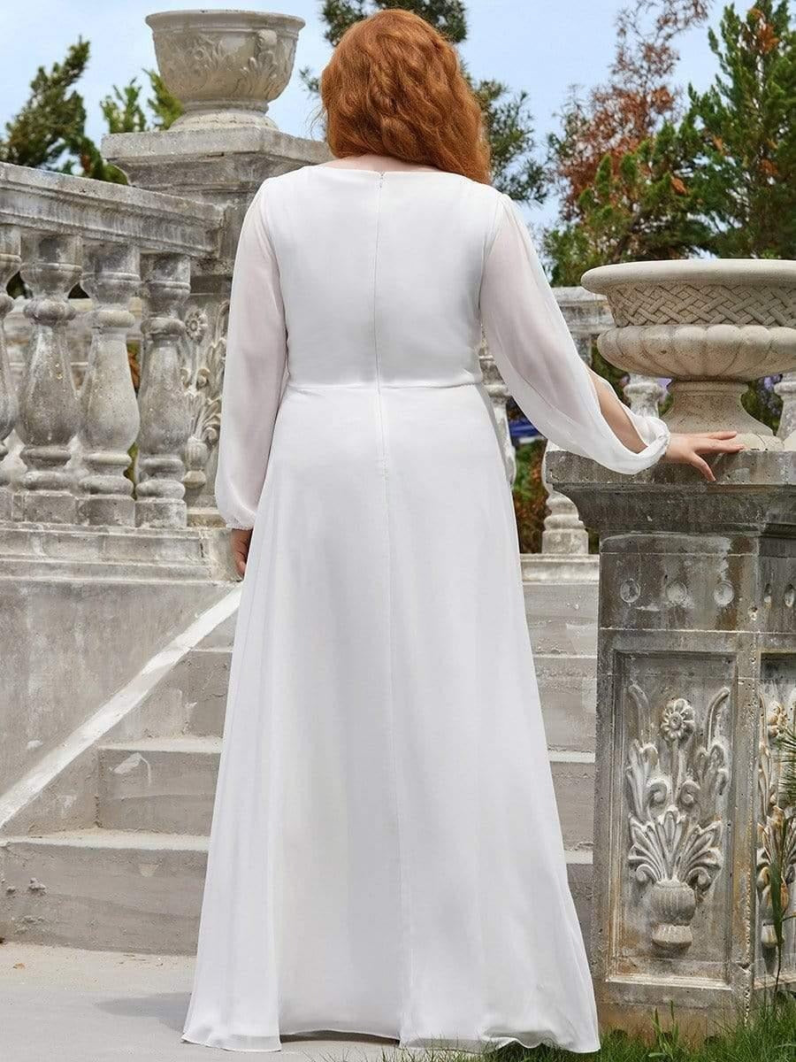 V-Neck Long Sleeve Chiffon Evening Dress