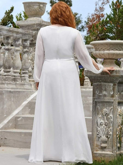 V-Neck Long Sleeve Chiffon Evening Dress