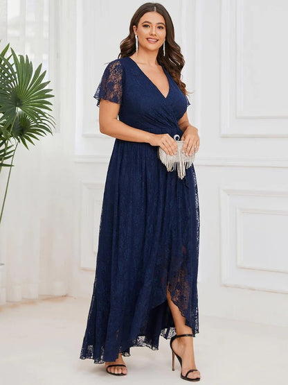 Plus Size Ruffled Lace A-Line Evening Dress