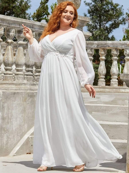 V-Neck Long Sleeve Chiffon Evening Dress