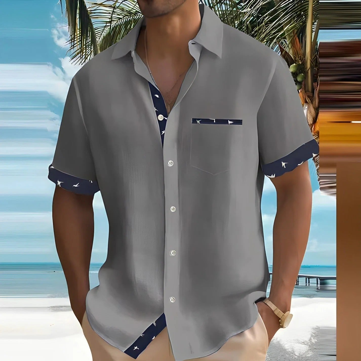 Men's Short Sleeve Contrast Detail Shirt
