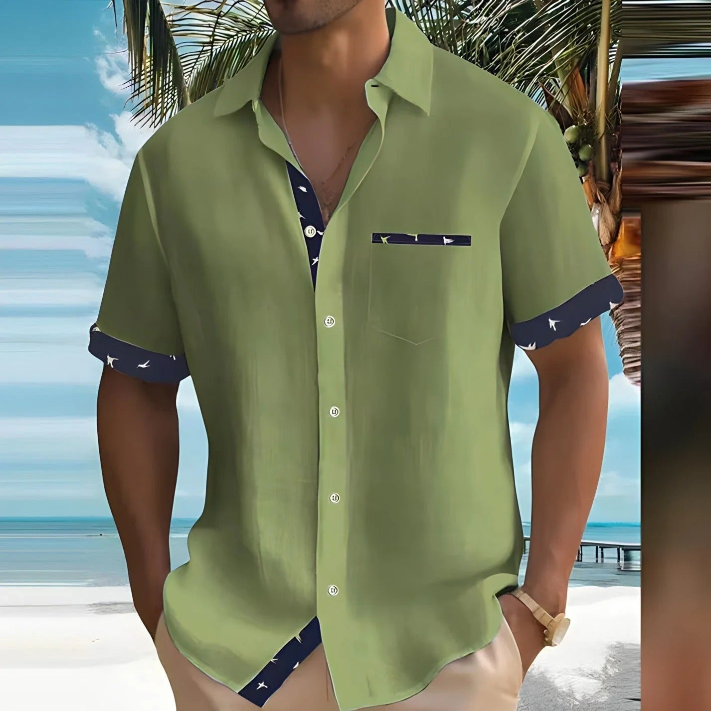 Men's Short Sleeve Contrast Detail Shirt