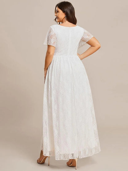 Plus Size Ruffled Lace Formal Evening Dress