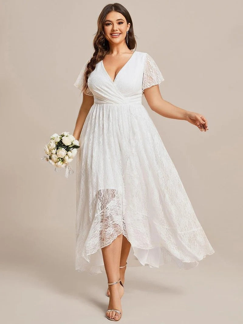 Plus Size Ruffled Lace Formal Evening Dress