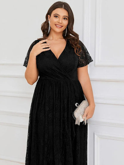Plus Size Ruffled Lace Formal Evening Dress
