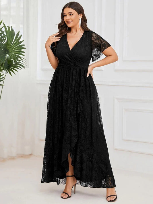 Plus Size Ruffled Lace Formal Evening Dress