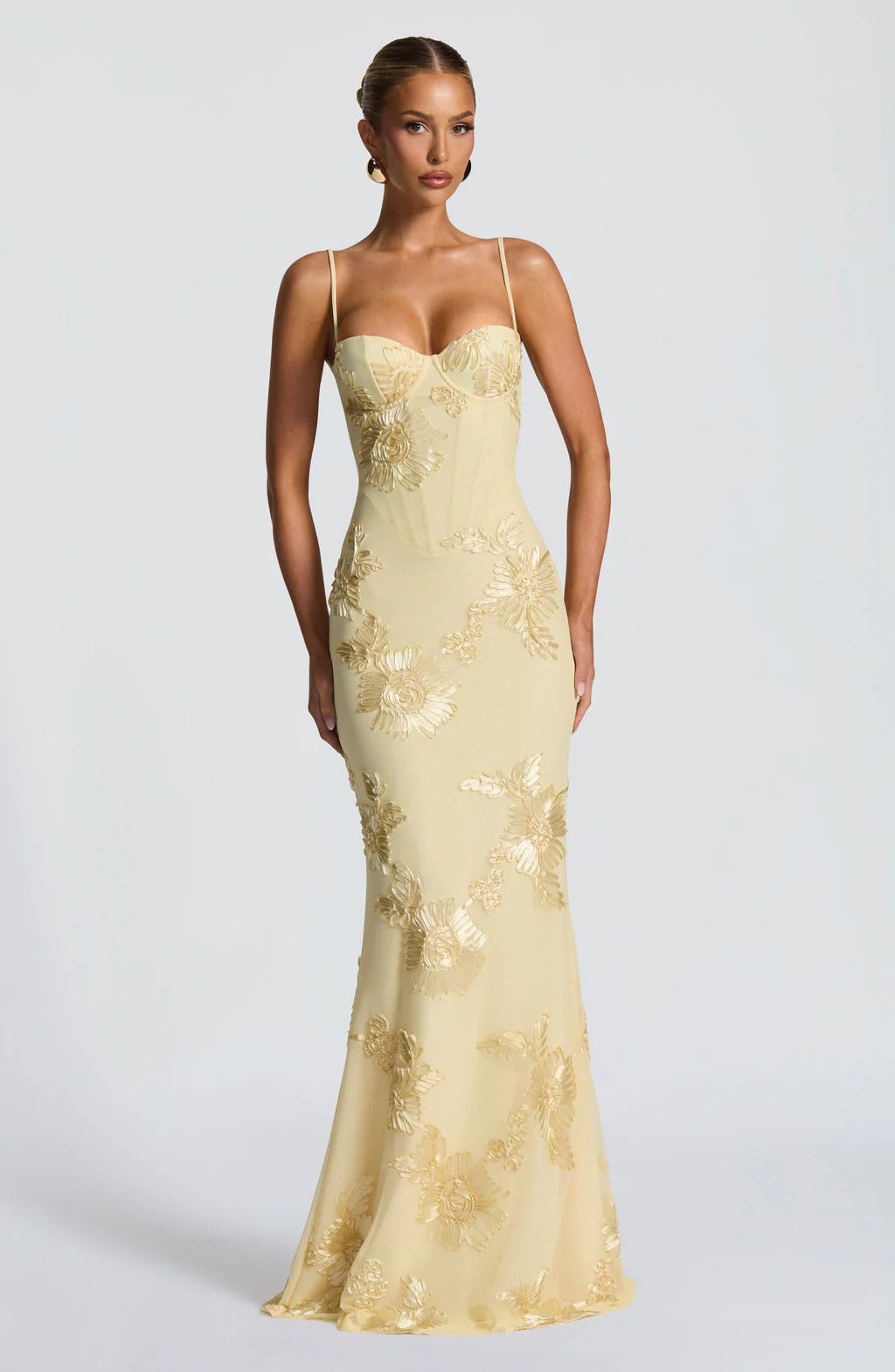 Sweetheart Floral Applique Maxi Dress with Open Back