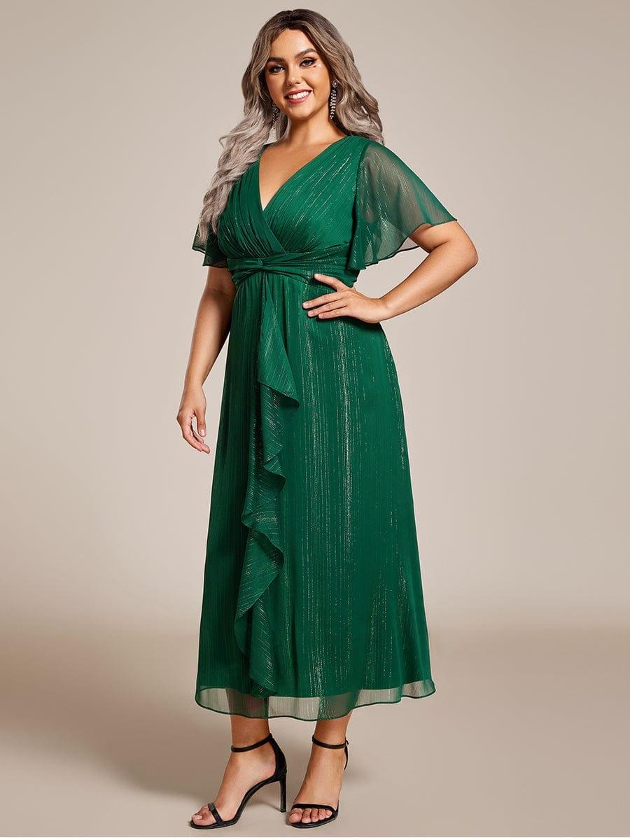 Sheer Sleeve Twist Knot Shimmering Evening Dress