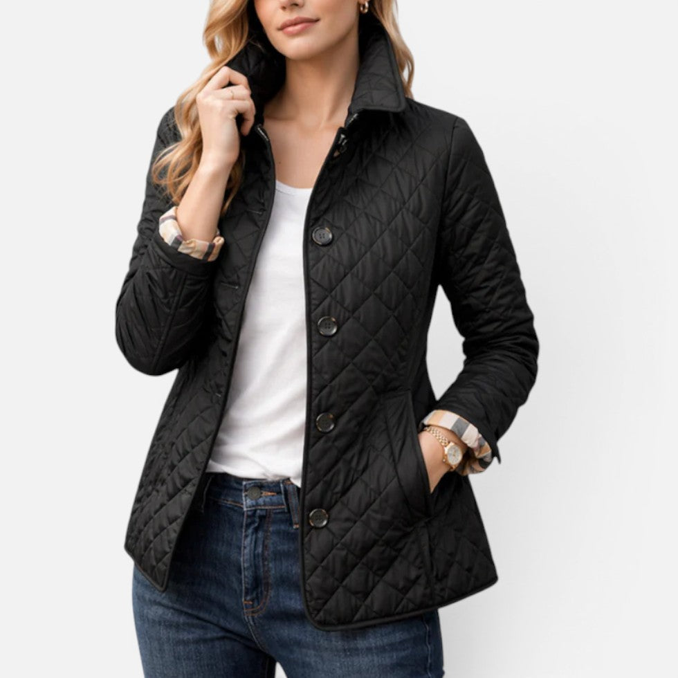 Quilted Jacket Womens Button Front Stand Collar Lightly Padded