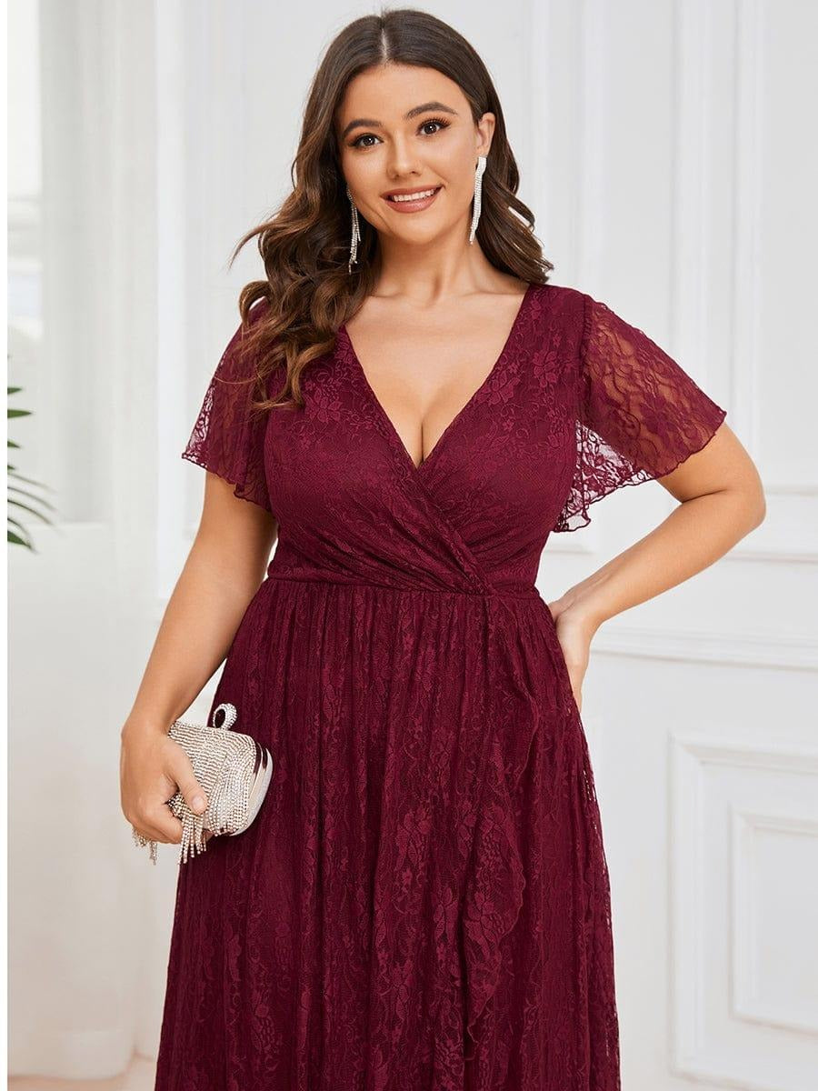 Plus Size Ruffled Lace A-Line Evening Dress
