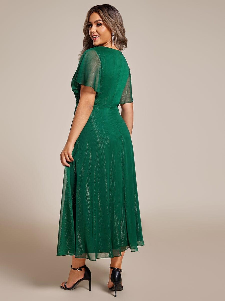 Sheer Sleeve Twist Knot Shimmering Evening Dress