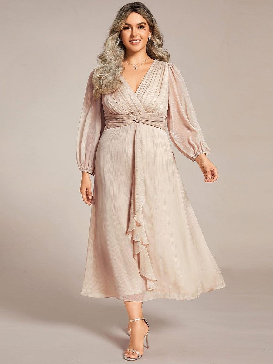 Sheer Sleeve Twist Knot Shimmering Evening Dress