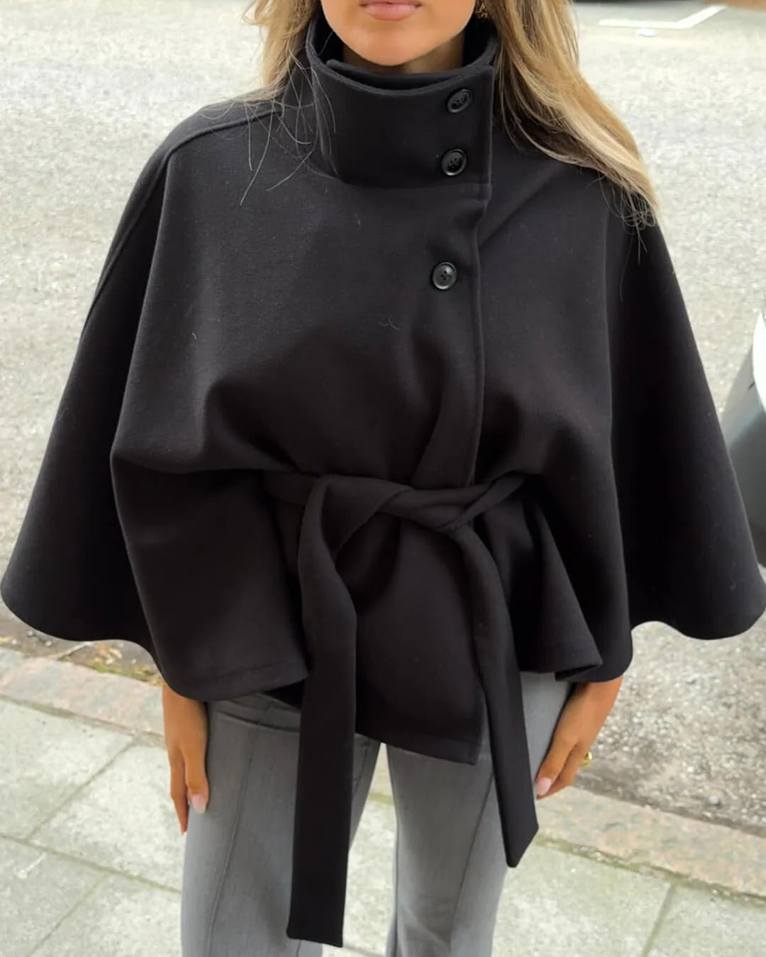 Wool Blend Cape Coat for Women