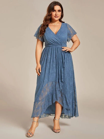 Plus Size Ruffled Lace A-Line Evening Dress