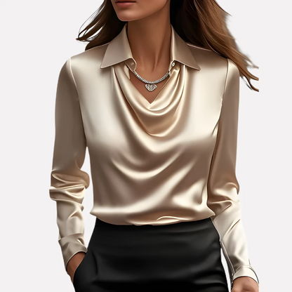 Women's Satin-Style Blouse with Draped Collar