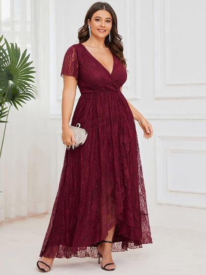 Plus Size Ruffled Lace A-Line Evening Dress