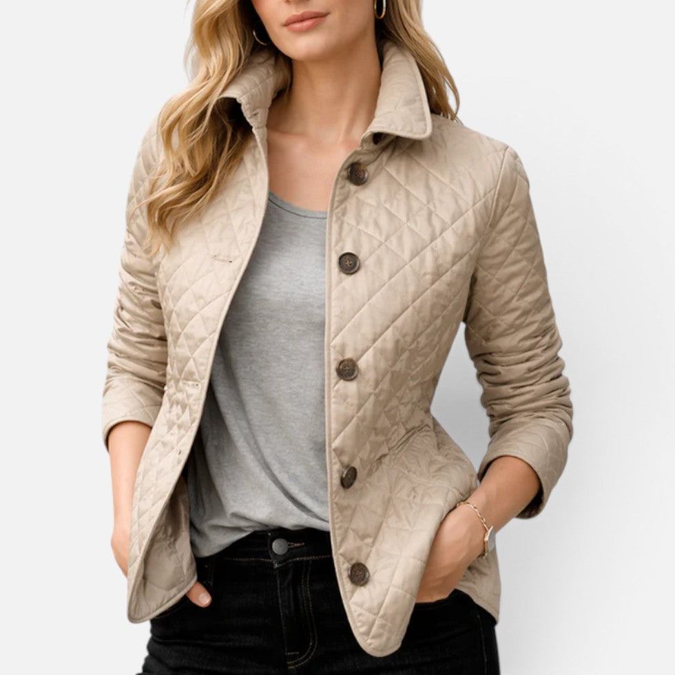 Quilted Jacket Womens Button Front Stand Collar Lightly Padded