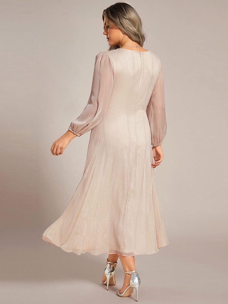 Sheer Sleeve Twist Knot Shimmering Evening Dress